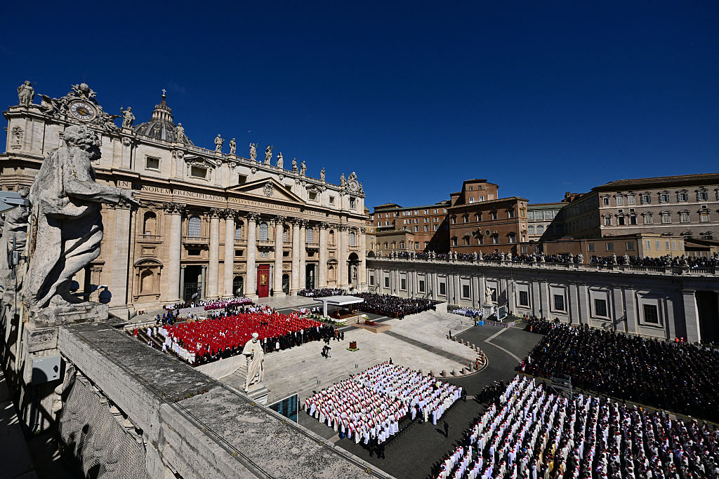 A general view of Pope Francis' funeral ceremony at St Peter's Square in the Vatican on April 26, 2025. (Photo by Tiziana FABI / AFP)